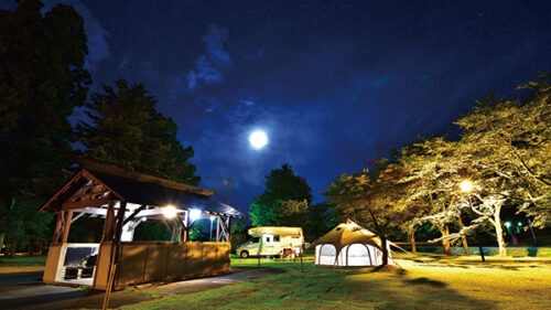 〈美郷町〉雁の里山本公園ふれあいの森キャンプ場▷温泉隣接で初心者も楽しめる